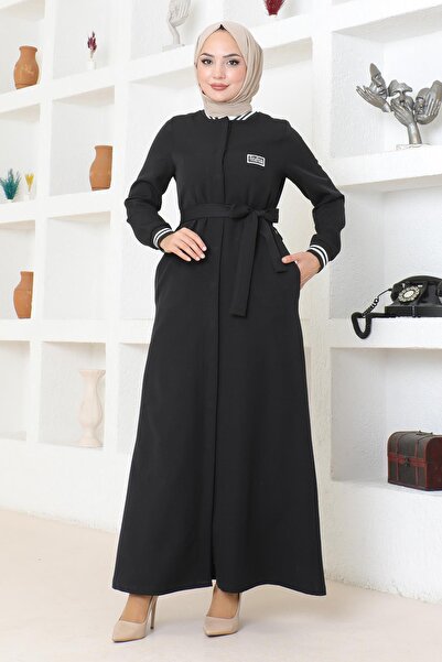 Missvalle Ribbed Ferace with Hidden Buttons Black Msw19214-1