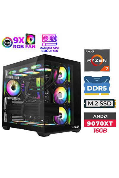 XASER SovaX190 Ryzen 7 7700 32GB DDR5 Ram 1TB M.2 NVMe SSD 16GB RX9070 XT Sıv...