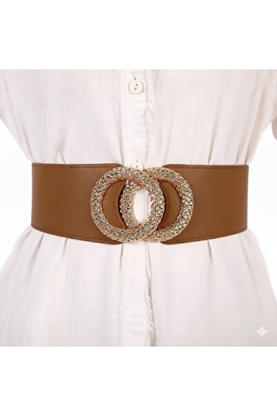 MODAM HİFA Gold Buckle Elastic Belt Women's Belt Dress Belt Shirt Belt Coat Belt Body Belt