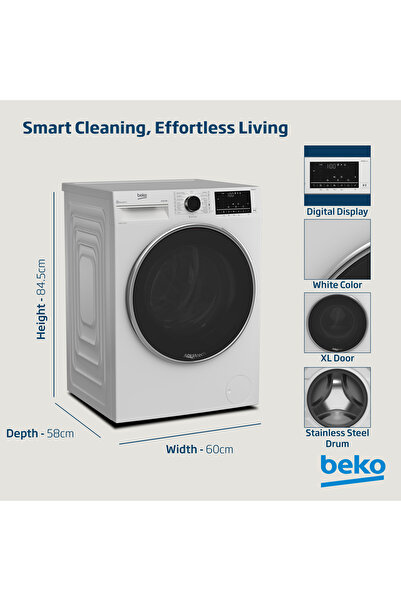 Beko 10 kg Front Load Washing Machine, 1400 RPM,15 Programmes,AutoDose,SteamTherapy,WTE1014XW(White)