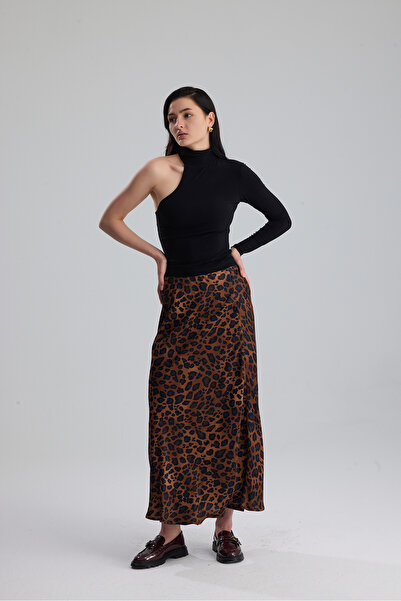 GACA COLLECTION GRASSE Fusta lungă până la gleznă din satin leopard