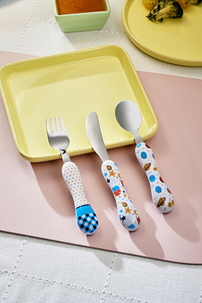 Karaca Galaxy 3 Piece Children's Fork Spoon Knife Set