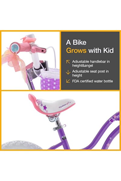 Royal Baby Star Girl 14" Kids MTB Bike, Purple, 3-5 years
