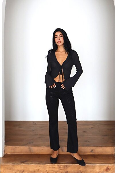 LACARINO Mini Flare Pants with Sprinkled Stones