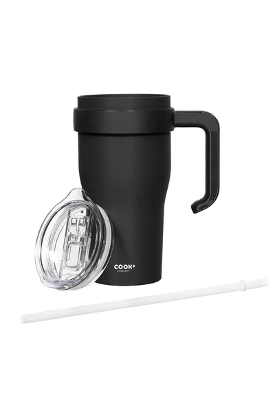 Other Miami THERMAL MUG 600 ml black with handle and straw