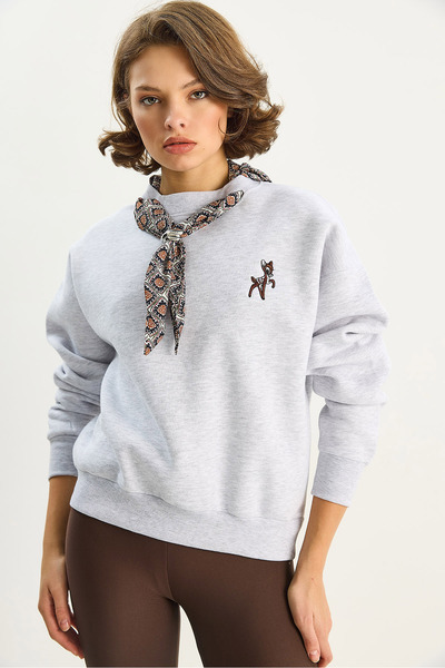 Bianco Lucci Hanorac oversize pentru femei, cu detaliu de eșarfă, brodat Ceylan, cu trei fire, cu broderie, 6916 60283615