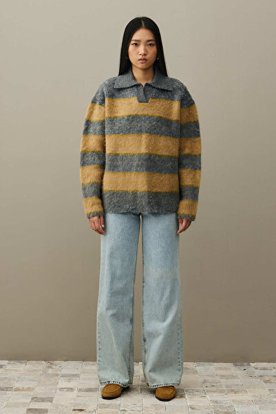 Fahhar Striped Mohair Sweater Gray