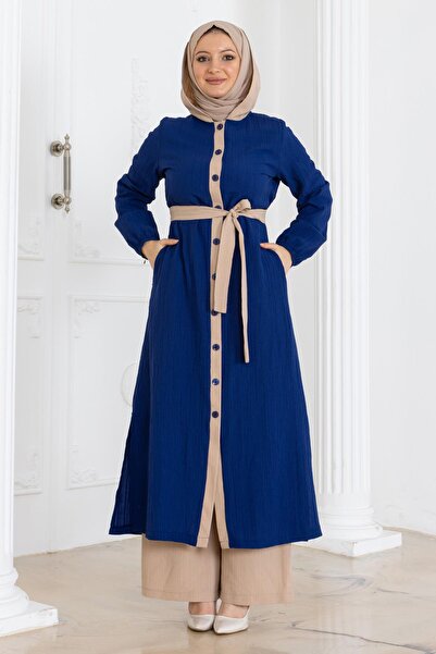 Missvalle Hooded Buttoned Suit Indigo Msw19238-3