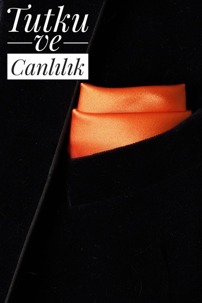 Store Saten Turuncu Düz Erkek Cep Yaka Mendili Ceket Mendili