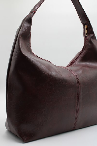LASSO Women's Burgundy Large Size Patent Leather Lined Casual Zippered Handbag and Shoulder Bag