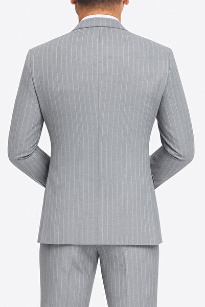 Plus Scorpion Striped Double-Breasted Men's Suit – Stylish and Comfortable Italian Cut, Fitted at the Waist, Ball Buttons