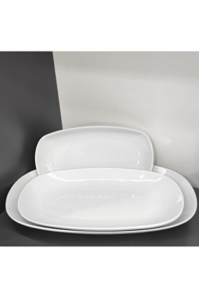 Güral Porcelain Sade 3-Piece Salad Boat Presentation Plate Set (1 Piece Napoli Knife as a Gift)
