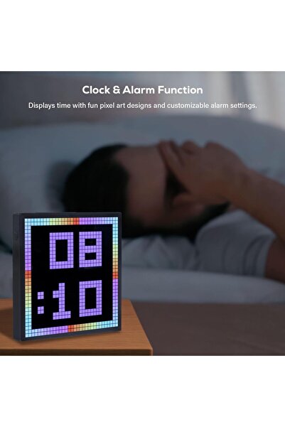 Generic مكبر صوت بلوتوث بتصميم بكسل آرت مع شاشة LED مقاس 32 × 32 بوصة - ساعة منبه يتم التحكم بها عن طريق التطبيق (أسود)