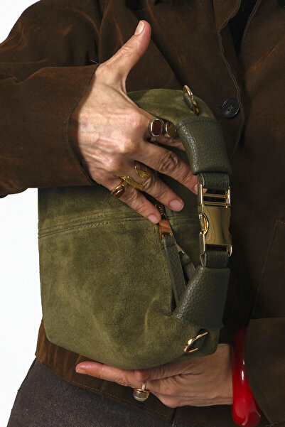 ABBRA Women's Real Suede Leather Clip Buckle Lined Small Bag with Shoulder Strap