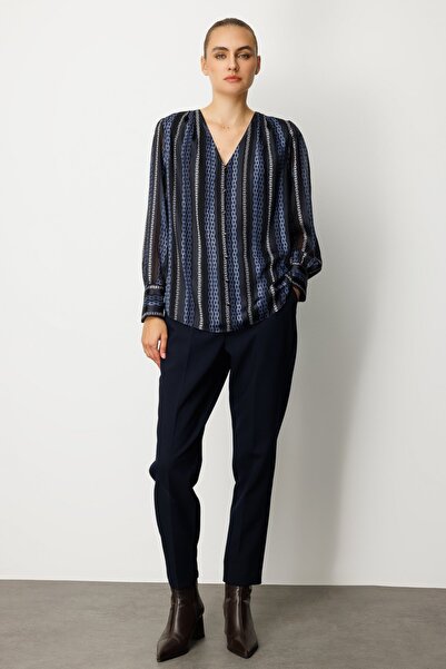 Ekol Decorated Buttoned Patterned Blouse