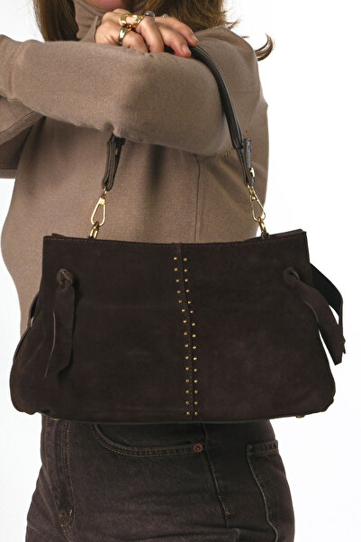 ABBRA Women's Real Suede Leather Front Staple Printed Bag with Shoulder Strap, Lined and Zippered