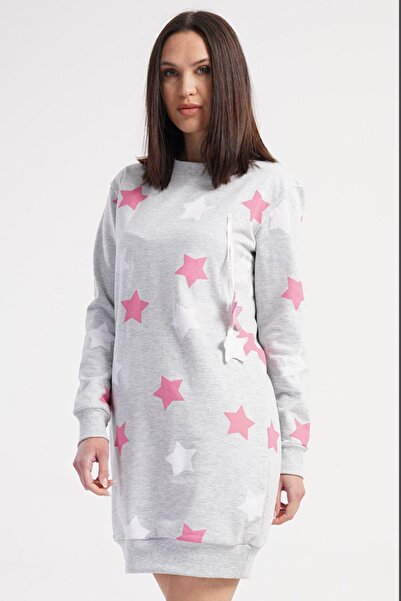 REN Kadın 2 İplik Dokuma Yuvarlak Yaka uzun kol manşetli Kışlık tunik elbise