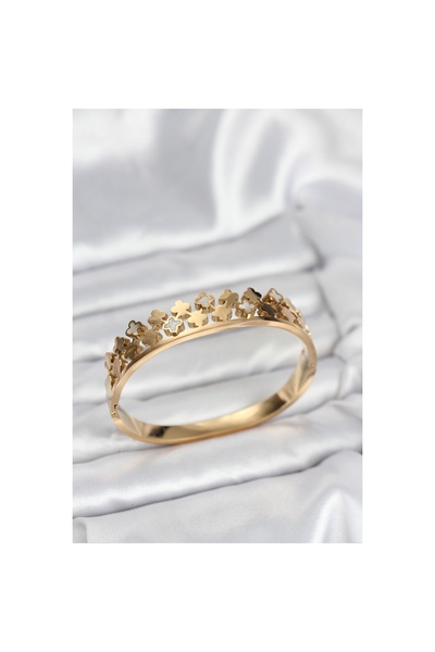 Genel Markalar 316L Çelik Gold Renk Minimal Yoncalı Kadın Kelepçe Bileklik - Lisinya