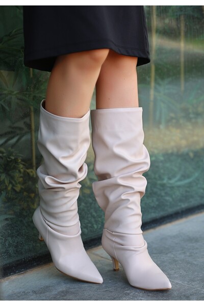 Zerenyus Μπότες με τακούνι Brenda Premium με μπεζ μύτη με μυτερή μύτη