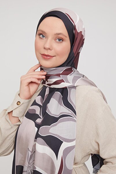 Levidor SİYAH-BORDO Soyut Çiçek Desen Brand Şal