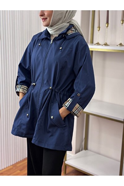 RAŞEL DESİGN Kadın İndigo Büyük Beden Trençkot