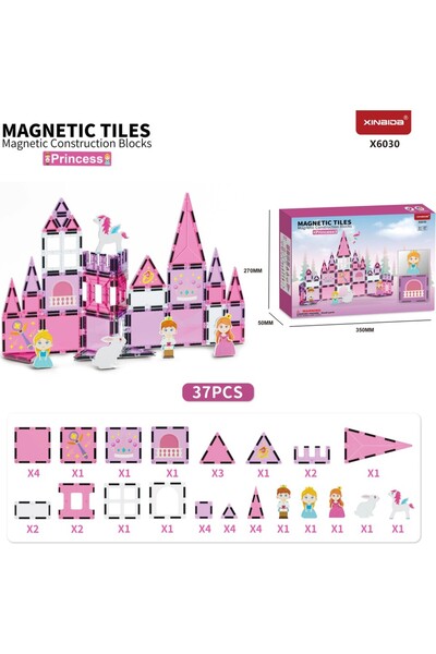 Toyimoyi Magnetic Tiles Princess Castle 37 Pieces Magnetic Building Blocks
