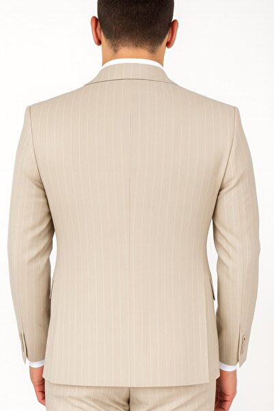 Plus Scorpion Striped Double-Breasted Men's Suit – Stylish and Comfortable Italian Cut, Fitted at the Waist, Ball Buttons