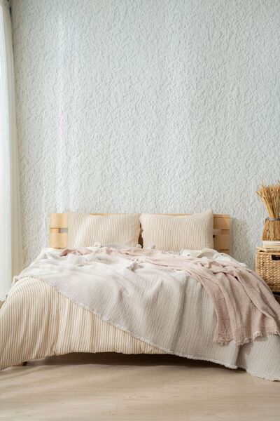MYLASA HOME Linea Four Seasons Muslin Duvet Cover Set |   100% Cotton |   Beige Tile Light Blue