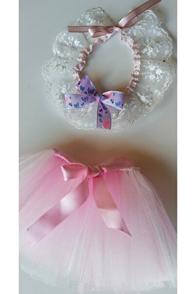 Canbutik طقم طوق وتنورة توتو للقطط من السلالات الصغيرة باللون الوردي