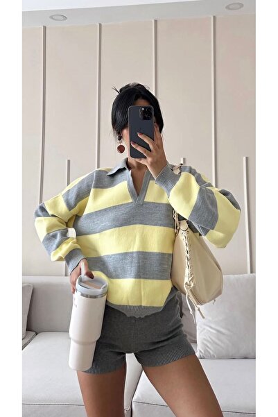 modazoom Pulover cu dungi cu gât polo