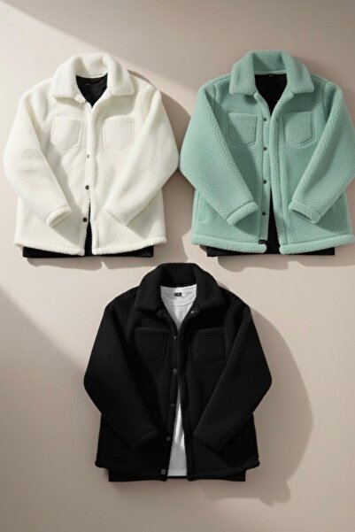 legends butik 3 Adet Unisex Çift Cepli Peluş Ceket Set