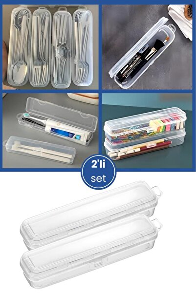 Flora 2’li Aksesuar Kutu Seti, Çatal Kaşık Bıçak Diş Fırçası Traş Bakım Makyaj Kalem Saklama Kabı BASKISIZ