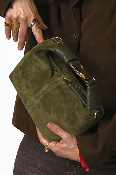 ABBRA Women's Real Suede Leather Clip Buckle Lined Small Bag with Shoulder Strap