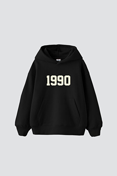 Bak Moda 1990 cu imprimeu supradimensionat Hanorac negru unisex