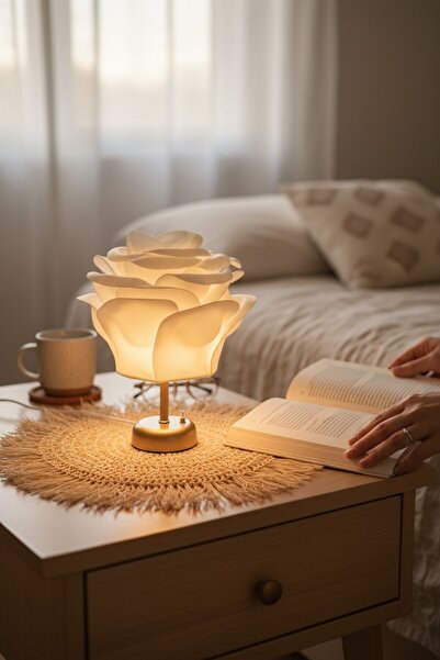 PearlHome White Eva Emotion Design Wireless Table Lamp – Matte Gold, Decorative Led Lampshade