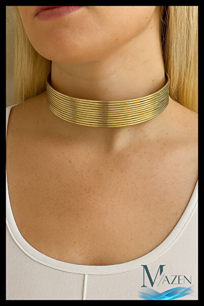 MAZEN Kleopatra Gold Choker Kolye | Antik Mısır Esintili | Geniş Band Model | Kadın Takı Aksesuar