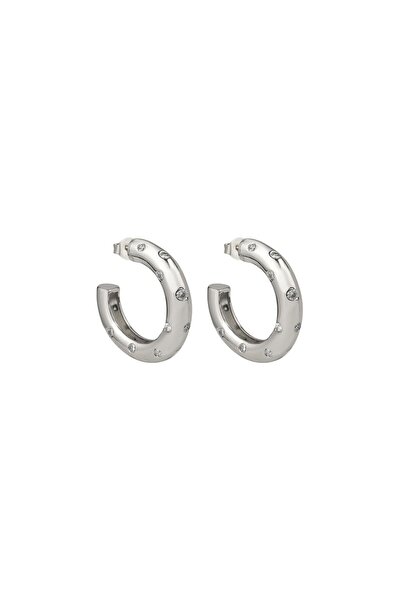 CAL'S Silver Half Hoop Earrings with Stone Detail