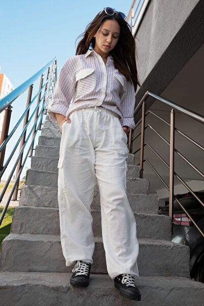 Cansın Mini Beige Girl's Striped Shirt and Cargo Pants 2-Piece Set 23299