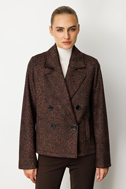 Ekol Double-Breasted Collar Patterned Coat 8021-26K