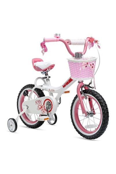 Royal Baby Rider Jenny 14" Kids MTB Bike, White/Pink, Training Wheels, Front Basket, Ages 3-5