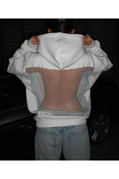 Touz Moda Crystal File Detail Oversized Hoodie Sweatshirt
