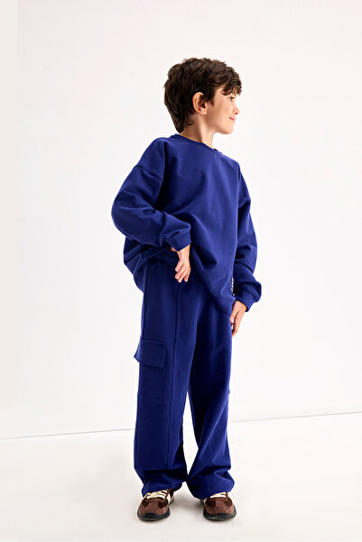 Marvy Navy Blue Cargo Pocket Pack Embroidered Trousers