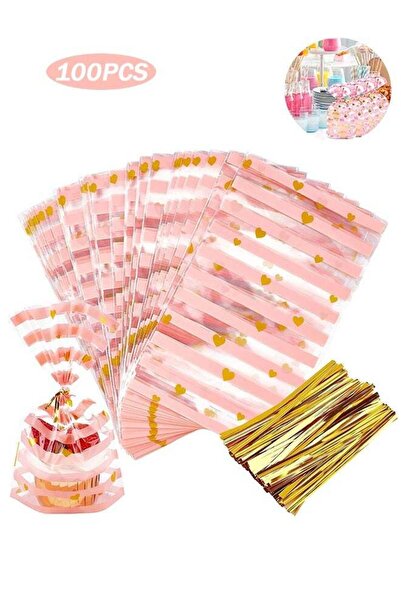 Generic 100 Pack Pink Cellophane Treat Bags 8.1" x 5" Bottom Gusset Pink Plas...