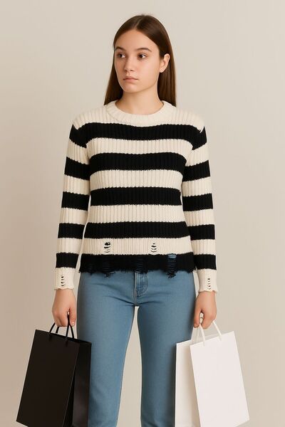 HİRA LİFE FASHİON Pulover cu mâneci cu dungi pentru femei