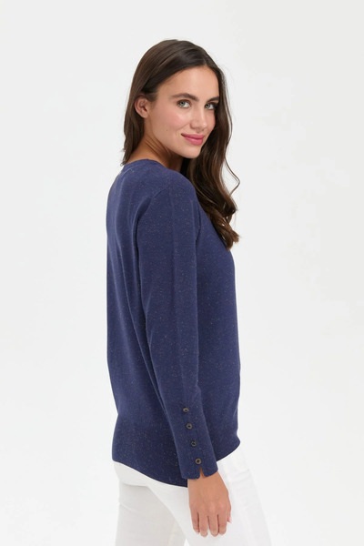 Desen Triko Γυναικεία μπλούζα με λαιμόκοψη με κοντό μπροστινό μέρος και μακρύ πίσω μέρος 23331 Indigo