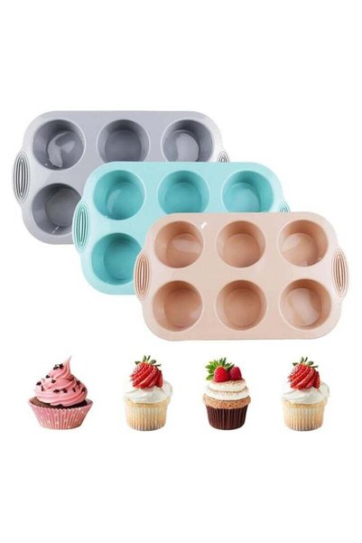 Generic 3 Pcs Silicone Muffin Pan,6-Cavity Nonstick Baking Tray for Brownies,...