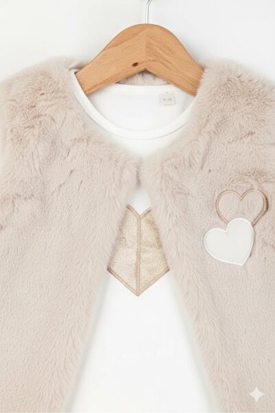 Baby Rose Bebek Kız Peluş Yelekli 3'lü Takım Kalpli Bluzlu Pantolonlu Set 1-2-3-4 YAŞ