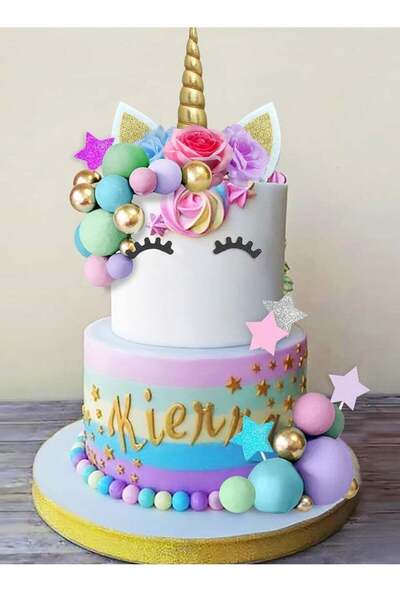 Generic Sylqvxh 38 PCS Unicorn Cake Topper, Unicorn Flower Cake Decorations with Flowers Balls Stars Unicor