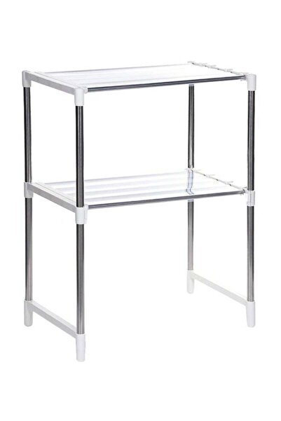 Generic حامل فرن ميكروويف قابل للتعديل مع خطافات، أبيض/فضي، 88.5×61.5×30.5 سم