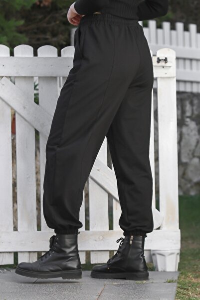 Chiccy Black Pocketed Elasticated and Tied Waist Elasticated Leg Casual Knitted Trousers 96 60